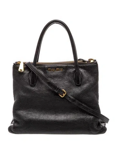Pre-owned Miu Miu Leather Top Handle Bag In Black