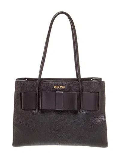 Pre-owned Miu Miu Leather Top Handle Bag In Black
