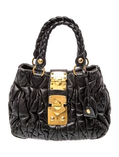 Pre-owned Miu Miu Leather Top Handle Bag In Black