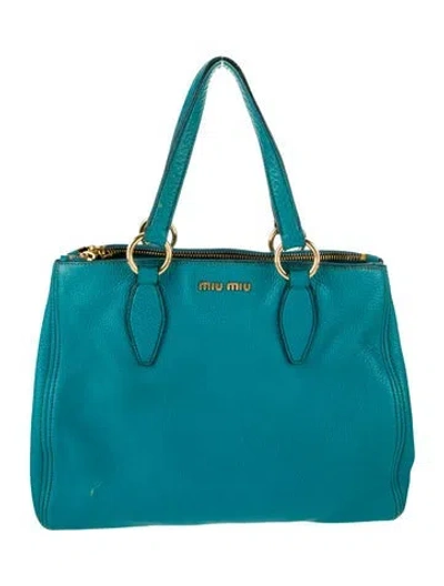 Pre-owned Miu Miu Leather Top Handle Bag In Blue