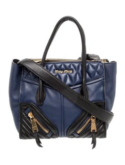 Pre-owned Miu Miu Leather Top Handle Bag In Blue