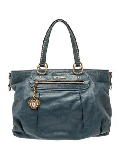Pre-owned Miu Miu Leather Top Handle Bag In Blue