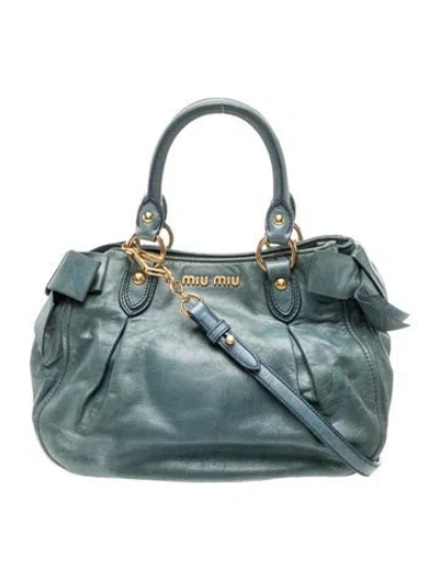 Pre-owned Miu Miu Leather Top Handle Bag In Blue
