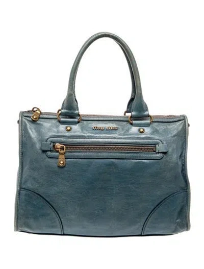 Pre-owned Miu Miu Leather Top Handle Bag In Blue