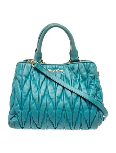 Pre-owned Miu Miu Leather Top Handle Bag In Blue
