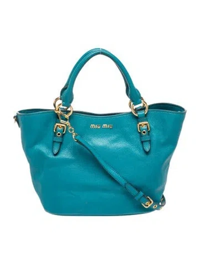Pre-owned Miu Miu Leather Top Handle Bag In Blue