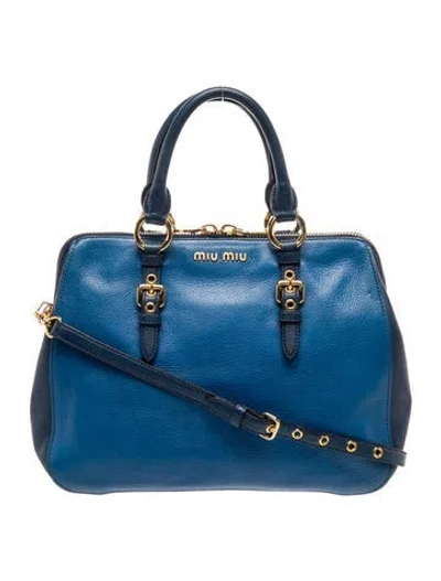 Pre-owned Miu Miu Leather Top Handle Bag In Blue