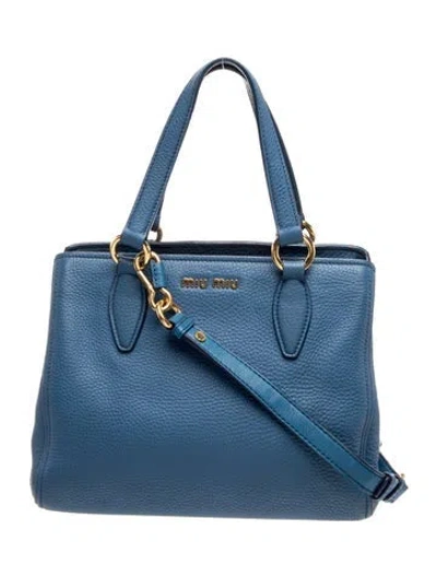 Pre-owned Miu Miu Leather Top Handle Bag In Blue