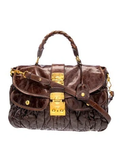 Pre-owned Miu Miu Leather Top Handle Bag In Brown