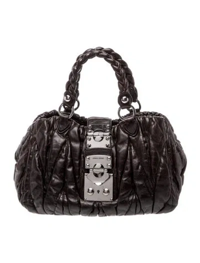 Pre-owned Miu Miu Leather Top Handle Bag In Brown