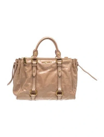 Pre-owned Miu Miu Leather Top Handle Bag In Brown