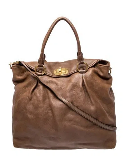 Pre-owned Miu Miu Leather Top Handle Bag In Brown