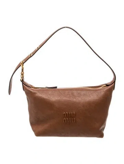 Pre-owned Miu Miu Leather Top Handle Bag In Brown