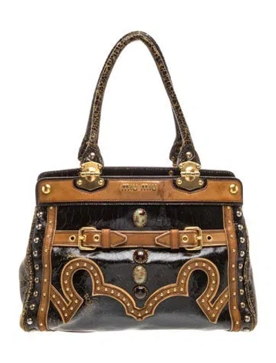 Pre-owned Miu Miu Leather Top Handle Bag In Brown