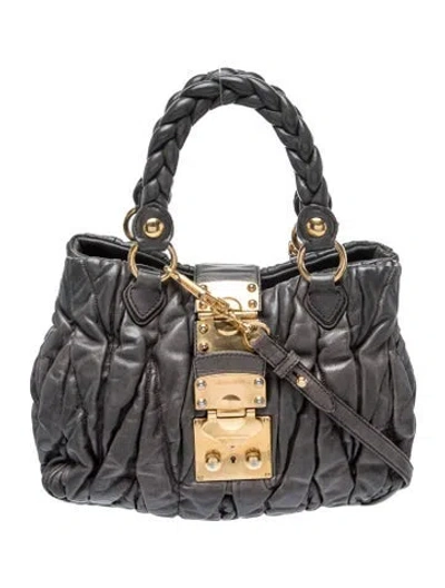 Pre-owned Miu Miu Leather Top Handle Bag In Gray