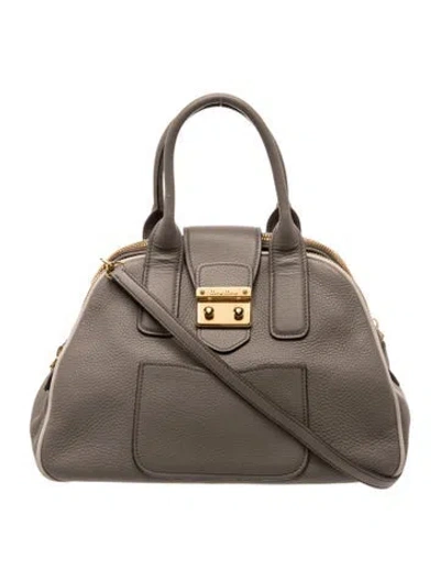 Pre-owned Miu Miu Leather Top Handle Bag In Gray