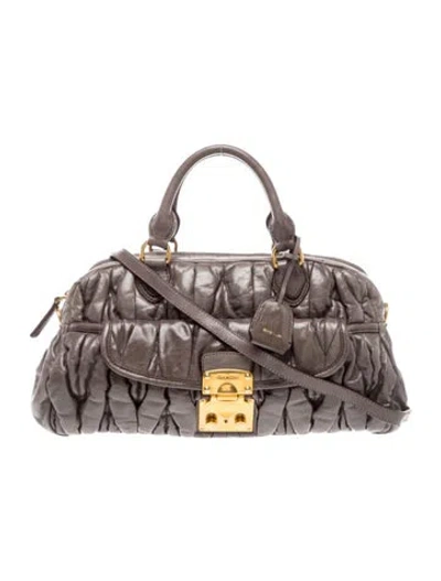 Pre-owned Miu Miu Leather Top Handle Bag In Gray