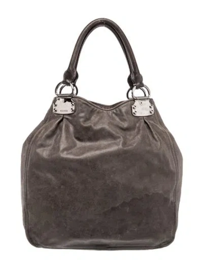 Pre-owned Miu Miu Leather Top Handle Bag In Gray
