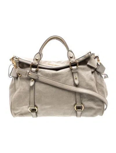 Pre-owned Miu Miu Leather Top Handle Bag In Gray