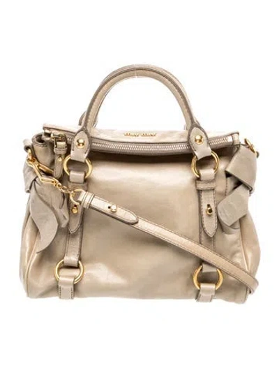 Pre-owned Miu Miu Leather Top Handle Bag In Green