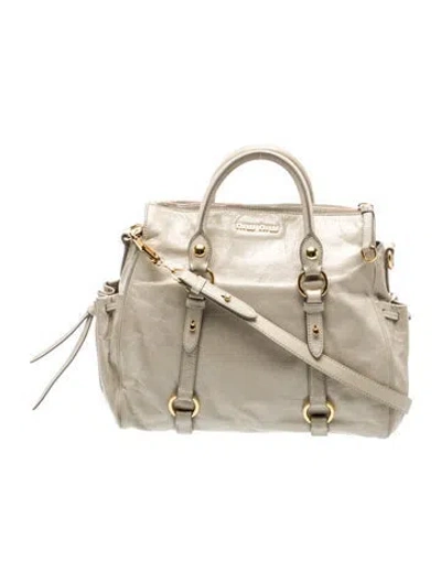 Pre-owned Miu Miu Leather Top Handle Bag In Neutral
