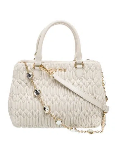 Pre-owned Miu Miu Leather Top Handle Bag In Neutral