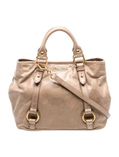 Pre-owned Miu Miu Leather Top Handle Bag In Neutral