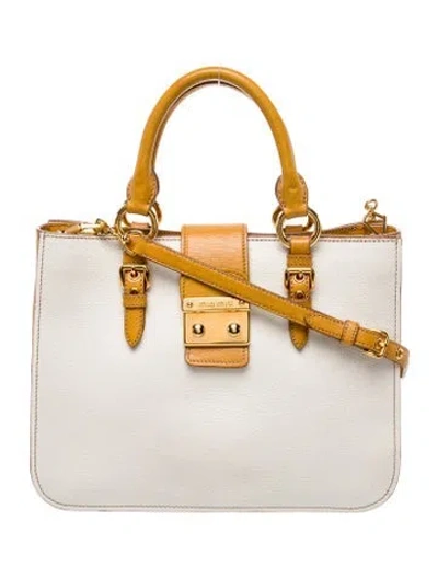 Pre-owned Miu Miu Leather Top Handle Bag In Neutral