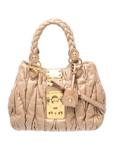 Pre-owned Miu Miu Leather Top Handle Bag In Neutral