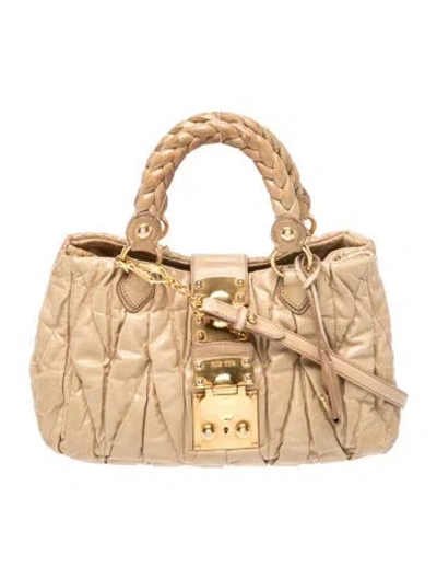 Pre-owned Miu Miu Leather Top Handle Bag In Neutral
