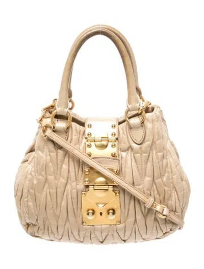Pre-owned Miu Miu Leather Top Handle Bag In Neutral