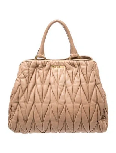 Pre-owned Miu Miu Leather Top Handle Bag In Neutral