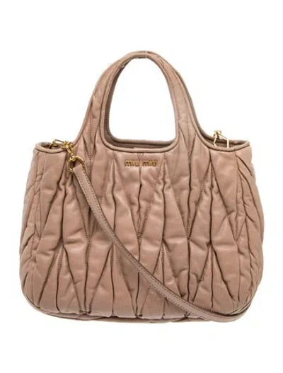 Pre-owned Miu Miu Leather Top Handle Bag In Neutral