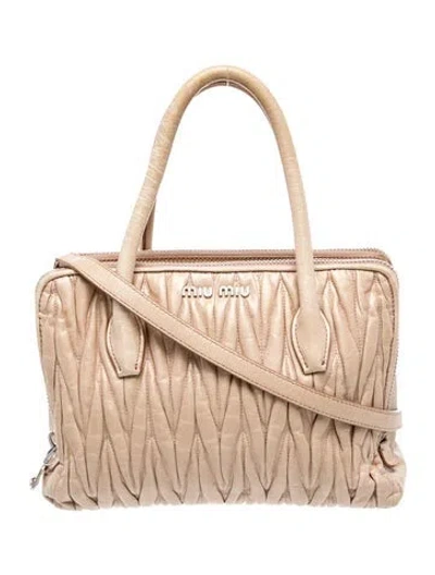 Pre-owned Miu Miu Leather Top Handle Bag In Neutral