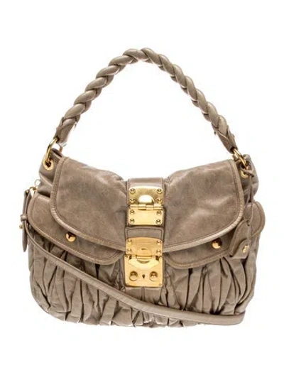 Pre-owned Miu Miu Leather Top Handle Bag In Neutral