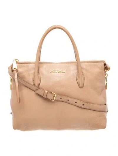 Pre-owned Miu Miu Leather Top Handle Bag In Neutral