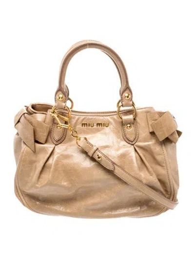Pre-owned Miu Miu Leather Top Handle Bag In Neutral