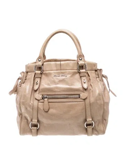 Pre-owned Miu Miu Leather Top Handle Bag In Neutral