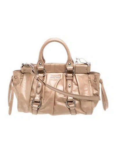 Pre-owned Miu Miu Leather Top Handle Bag In Neutral