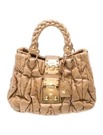 Pre-owned Miu Miu Leather Top Handle Bag In Neutral