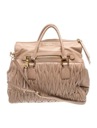 Pre-owned Miu Miu Leather Top Handle Bag In Neutral