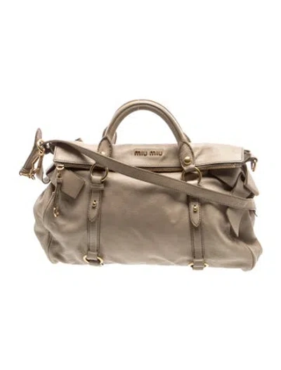 Pre-owned Miu Miu Leather Top Handle Bag In Neutral