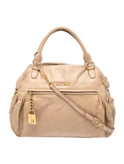Pre-owned Miu Miu Leather Top Handle Bag In Neutral