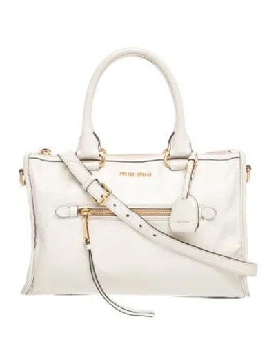Pre-owned Miu Miu Leather Top Handle Bag In Neutral
