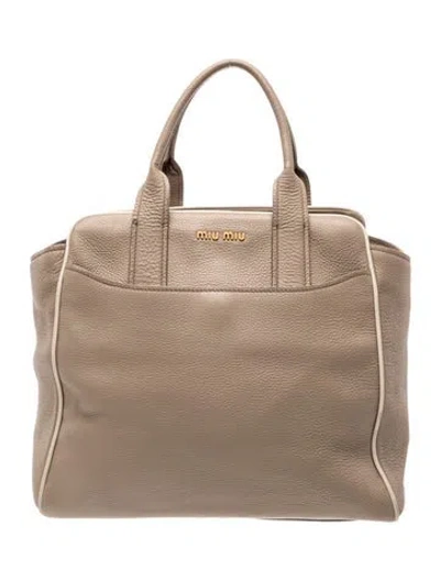 Pre-owned Miu Miu Leather Top Handle Bag In Neutral