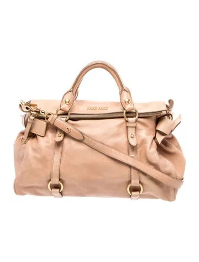Pre-owned Miu Miu Leather Top Handle Bag In Neutral