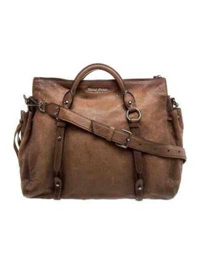Pre-owned Miu Miu Leather Top Handle Bag In Neutral