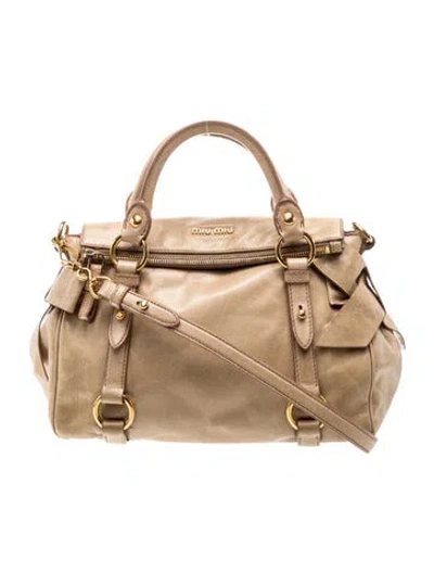 Pre-owned Miu Miu Leather Top Handle Bag In Neutral