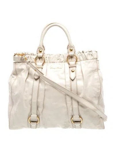 Pre-owned Miu Miu Leather Top Handle Bag In Neutral
