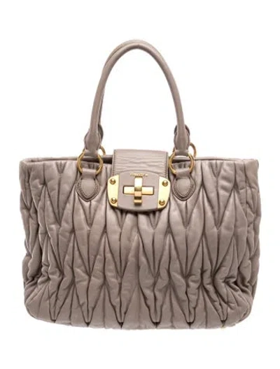 Pre-owned Miu Miu Leather Top Handle Bag In Neutral